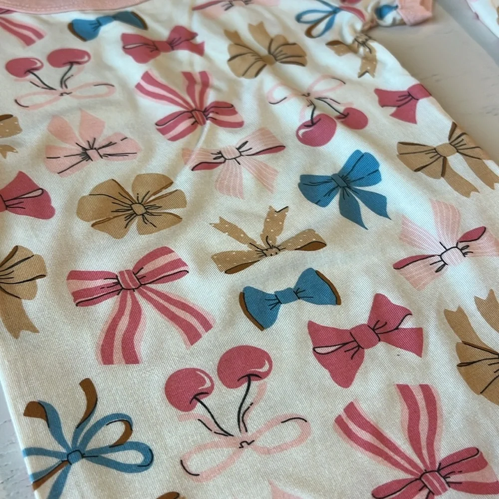 Tres Beau et Belle Cherry Bows Bamboo Pajama Set 3T 4T